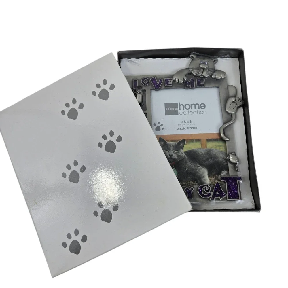 Cat Lovers Metal Picture Frame w Climbing Cat & Charms 3.5x5 Sealed In Gift Box